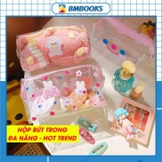 Hộp bút trong suốt to dễ thương HOT TRENDS đựng vừa máy tính, đồ mỹ phẩm tiện dụng BMBooks
