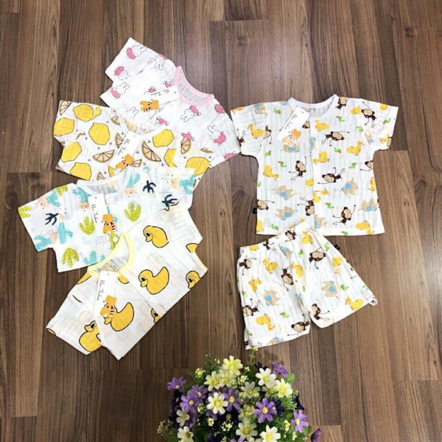 Sale! Bộ quần áo trẻ em cộc tay cotton giấy cho bé trai bé gái- bộ cài vai