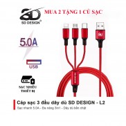 Cáp Sạc 3 Đầu L2 chính hãng SD Design đa năng 3in1 Lightning - Micro - Type C Dây Dù Sạc cho Samsung Oppo Xiaomi iPhone