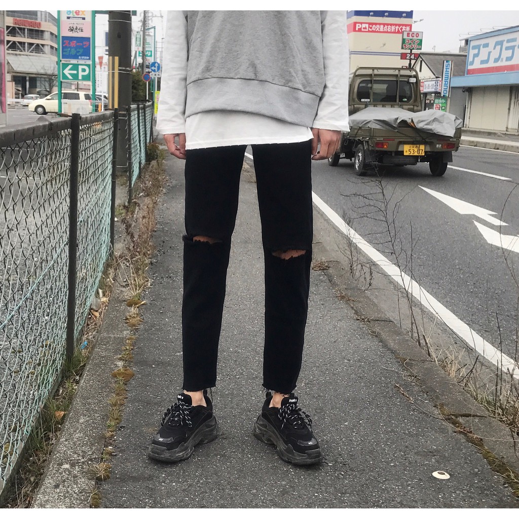 Quần Jeans Nam Xả Lai Rách Gối Hot Trend 2020 ( jean dày co giãn tốt)