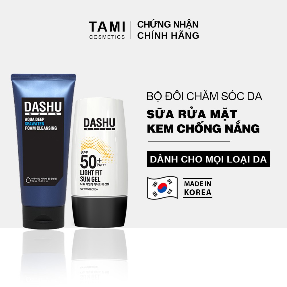 Bộ sản phẩm chăm sóc da DASHU Sữa rửa mặt và Kem chống nắng dành cho nam chính hãng Hàn Quốc CSD01