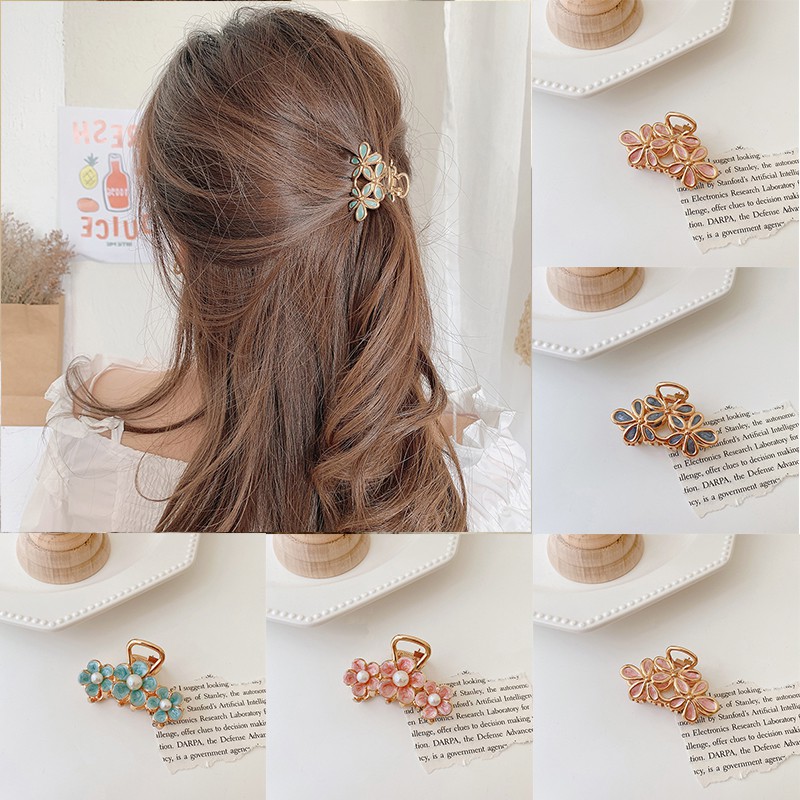  Kẹp tóc hình bông hoa 5 cánh đính ngọc trai giả phong cách vintage
