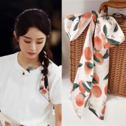 Khăn choàng đầu hình vuông bằng lụa mềm in họa tiết trái cây phong cách Hàn Quốc