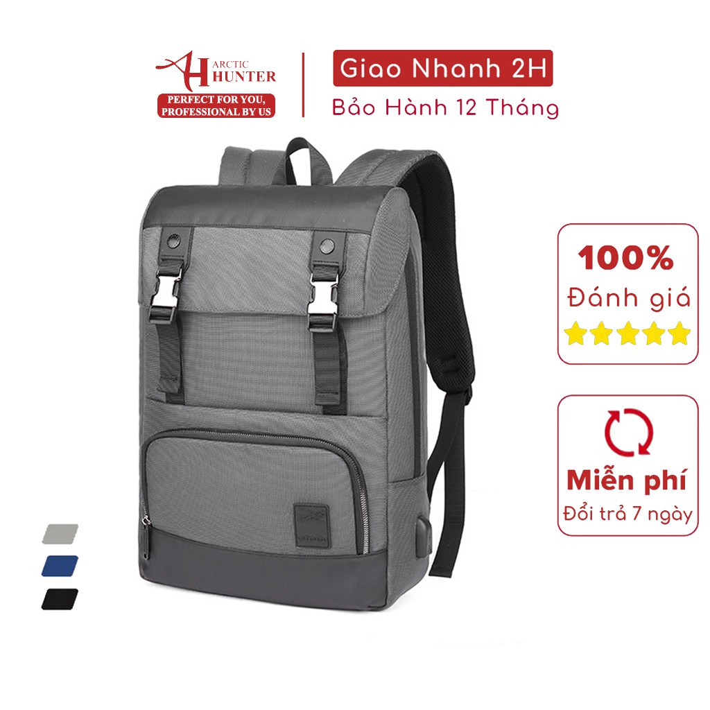 Balo laptop nam Arctic Hunter B00361 chất liệu Oxford chống nước, thiết kế có ngăn đựng laptop, cổng sạc USB tiện dụng