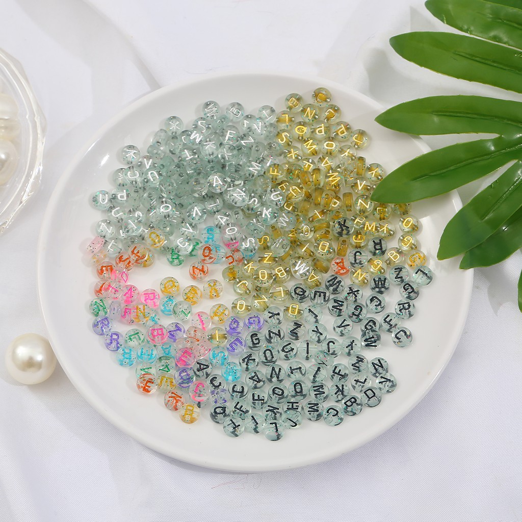  Set 100 / 200 Hạt Nhựa Acrylic 4x7mm Làm Đồ Trang Sức Thủ Công