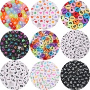 Bộ 100 hạt xỏ xâu chuỗi hình chữ cái/ trái tim dùng làm trang sức thủ công