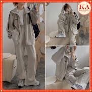 Bộ thể thao bo tăm KA Closet chất bo gần dầy mịn đẹp, màu sữa đẹp from to dưới 70kg mặc được, túi bổ cơi, hot