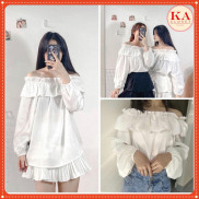 Áo trễ vai bánh bèo KA Closet Áo nhún vai tay dài chất Thô lụa mềm tay to hot hit
