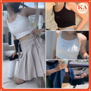 Áo croptop dây chữ KA Closet chất thun gân co dãn tốt, 2 màu Đen, Trắng, dây buộc 1 bên, phong cách Hàn Quốc