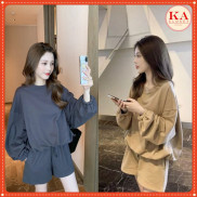 Bộ đùi trơn KA Closet chất cotton loại 1, from rộng tay to, chốt gấu áo điều chỉnh, 2 màu: Chì, Nâu tây hot 2021