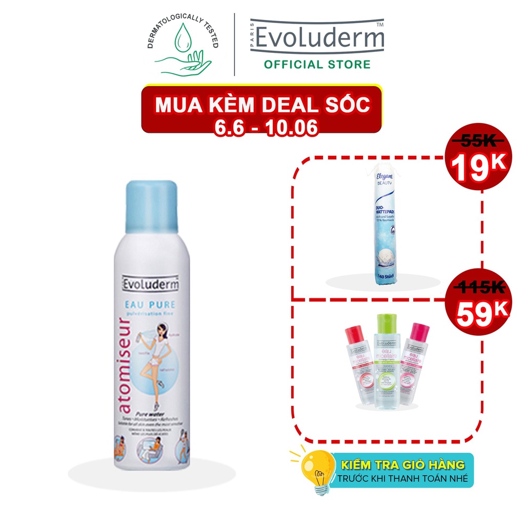 Xịt khoáng Evoluderm giúp dưỡng ẩm cấp nước và làm dịu làn da Atomiseur Eau Pure 150ml
