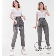 Quần jeans nữ Shynstores - quần baggy jeans túi nắp lưng cáo vải bò dày đẹp freeship