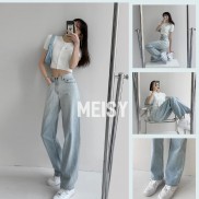Quần bò loang phong cách cạp cao- Jeans ống xuông ( Meisy)