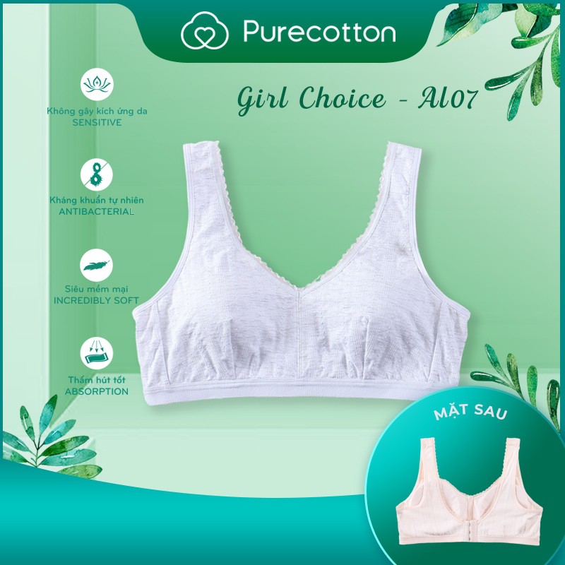 Áo lá học sinh Pure Cotton - Áo lót bé gái mới lớn kiểu 4 dáng cài sau có đệm