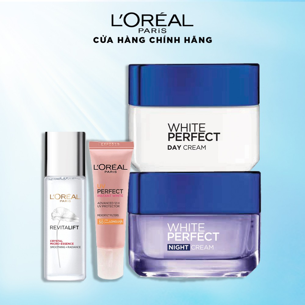 Bộ Kem White Perfect L'Oreal Paris dưỡng da ngày và đêm căng mướt, trắng sáng & chống nắng toàn diện