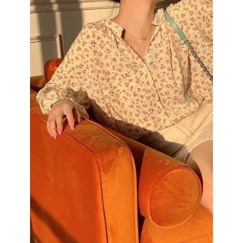 Áo Sơ Mi Nữ Chiffon Hoa Nhí Hàn Quốc Tay Dài Dáng Rộng Áo Dài Tay Tulidu