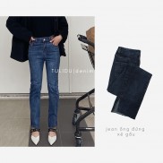 Quần Jean Ống Đứng Nữ Lưng Cao Xẻ Tà Co Giãn Tulidu Quần Bò Ống Đứng Nữ ẢNH THẬT 75.05