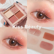 (Hàng Mới Về) Bảng Phấn Mắt 4 Màu Lì / Nhũ Ngọc Trai Kháng Nước Lâu Trôi Thương Hiệu Kiss Beauty