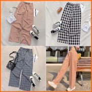 Quần mặc nhà caro ống rộng, quần suông ống rộng kẻ caro cạp chun