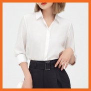 Áo sơ mi trắng nữ công sở dài tay cơ bản vải Lụa Xước Hàn Quốc Cao Cấp MADELA, Sơ mi trắng công sở nữ dài tay - ASM07