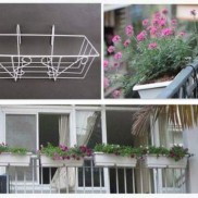 Giá treo ban công + chậu chữ nhật thông minh trồng hoa, cây cảnh KT 48x20cm