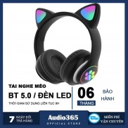 Tai nghe mèo bluetooth phát sáng Audio365 - Tai nghe chụp tai mèo có mic STN28 kiểu dáng cute có khe cắm thẻ nhớ