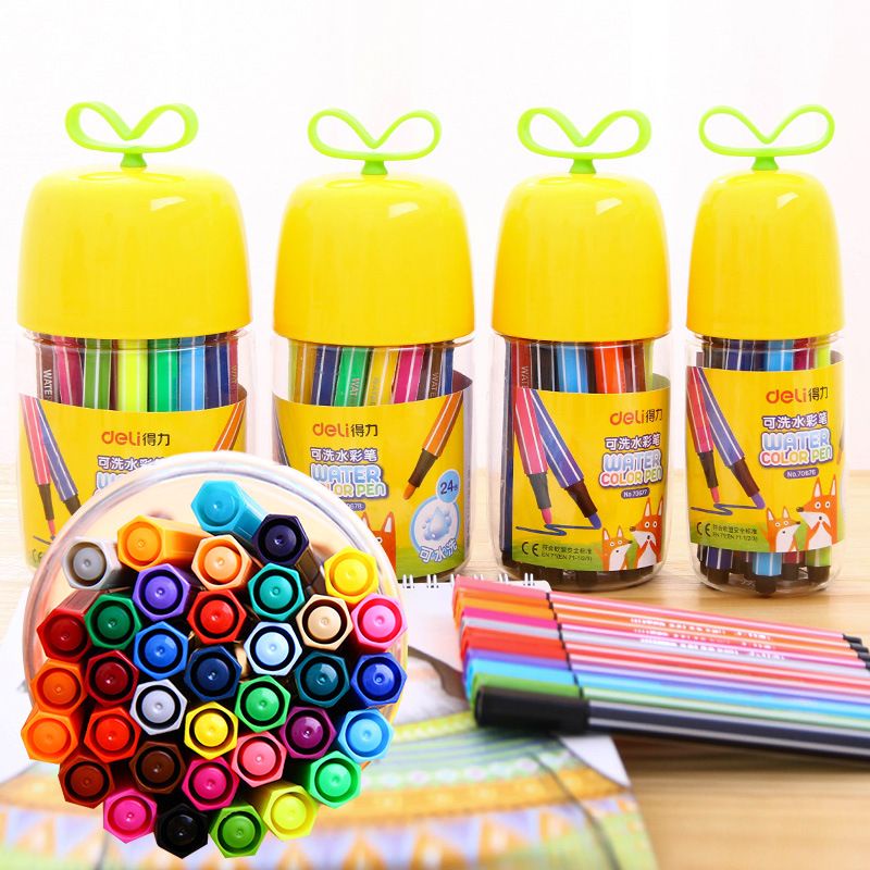 Bút màu nước Deli có hộp đựng dễ thương - Rửa dễ dàng phù hợp mọi trẻ em / Bộ 12/ 24/ 36 màu