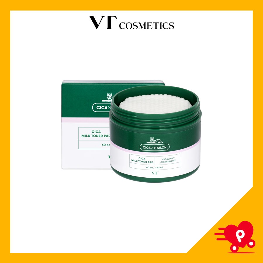 Miếng tẩy tế bào chết và cân bằng da VT 60 miếng (VT CICA MILD TONER PAD)