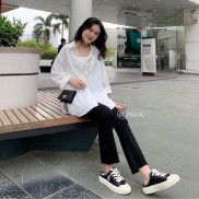 190109 Quần jeans nữ ulzzang loe nhẹ co giãn tốt màu đen trơn có size