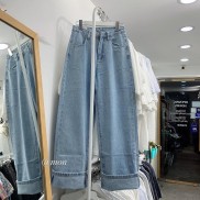 190948 Quần jeans ống rộng dáng dài suông màu xanh nhạt phong cách ulzzang cho nữ