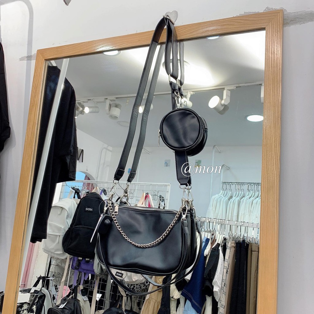 200934 Túi da nữ - túi da đeo chéo túi kẹp nách chất da lì dày dặn có 3 dây thay đổi kèm ví nhỏ như ảnh