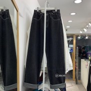 201044 Quần jeans ống rộng dáng suông nữ phong cách ulzzang màu xám đen chỉ nổi có size