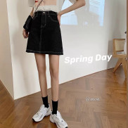 2101352 Chân váy jeans chữ a ulzzang basic cho nữ màu đen nhám có size phong cách hàn quốc
