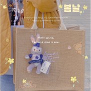 Túi cói Muji form cứng x charm thỏ Stella Lou và Shellie May kèm sticker gấu có thể tự C