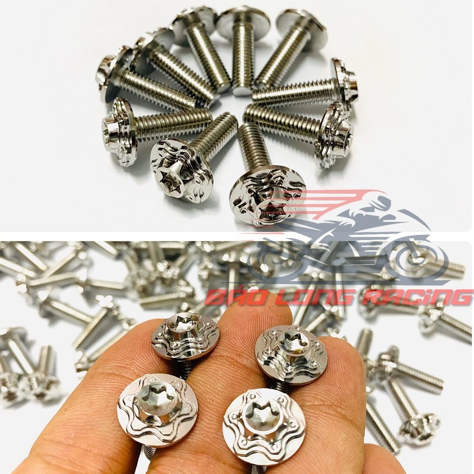 Bộ 10 Ốc Salaya Inox Đầu Bông 6li20 gắn dán áo các loại xe máy