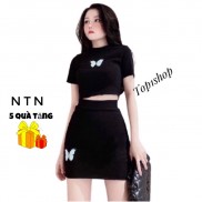 SET Áo Croptop + Chân Váy (thêu bướm) aL