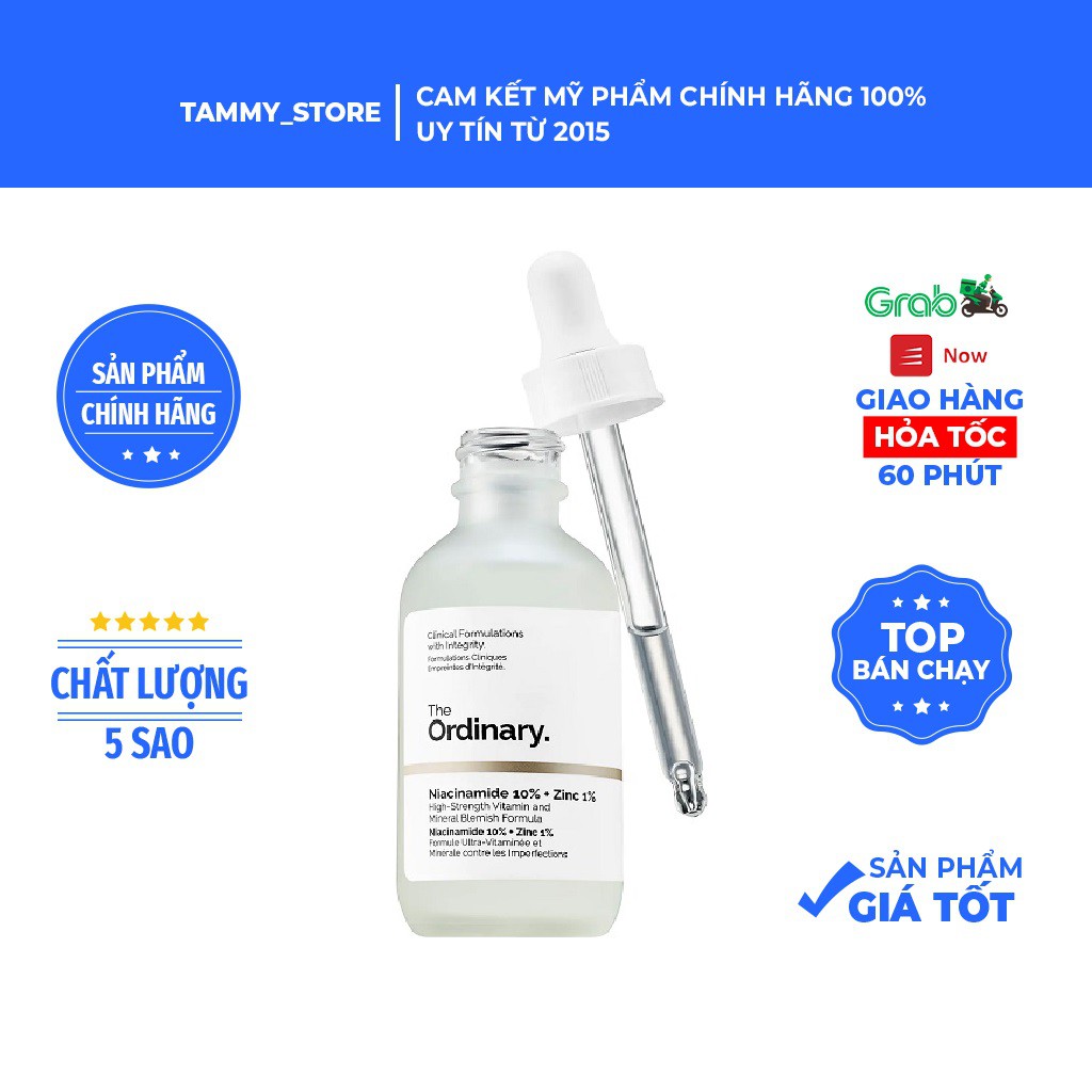 Serum The Ordinary Niacinamide 10% + Zinc 1% giảm mụn, se khít lỗ chân lông, trắng sáng da
