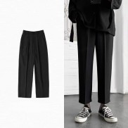 Quần Tây Âu Lưng Cao Ống Suông Unisex Màu Đen