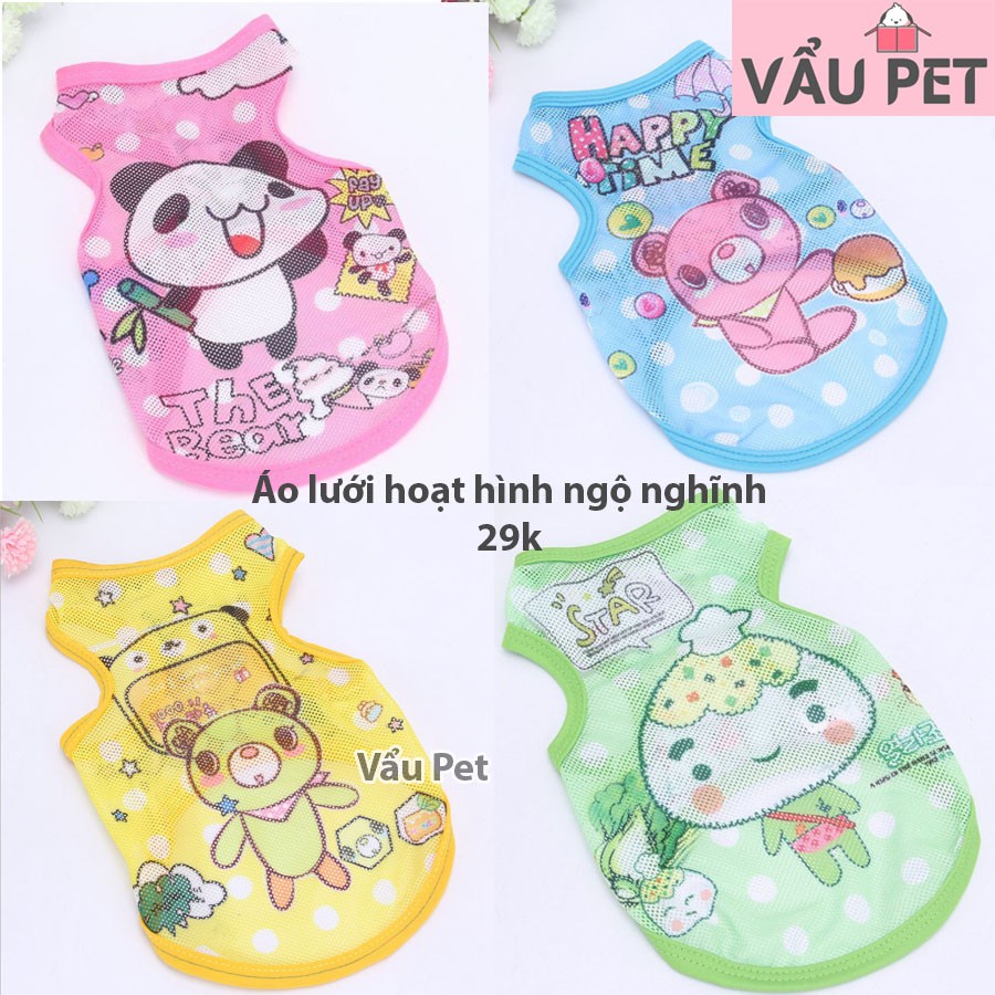 Áo ba lỗ lưới hoạt hình ngộ nghĩnh mùa hè cho chó mèo thú cưng