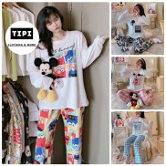 Bộ ngủ thu đông mẫu kẻ phối mickey imba
