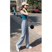 Quần jean nữ ống suông đứng rộng quần bò nữ bigsize lưng cao CAMA STORE X01