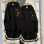 Áo thun polo nữ tay lỡ có cổ phông form rộng freesize unisex mặc đi học in hình dễ thương PL06