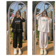 Sét Bộ Đồ Nữ Mặc Đi Chơi, Dự Tiệc Mùa Hè, Áo Phông Cotton Mát Mịn Kèm Quần Thun Cát Phong Cách Hàn Quốc