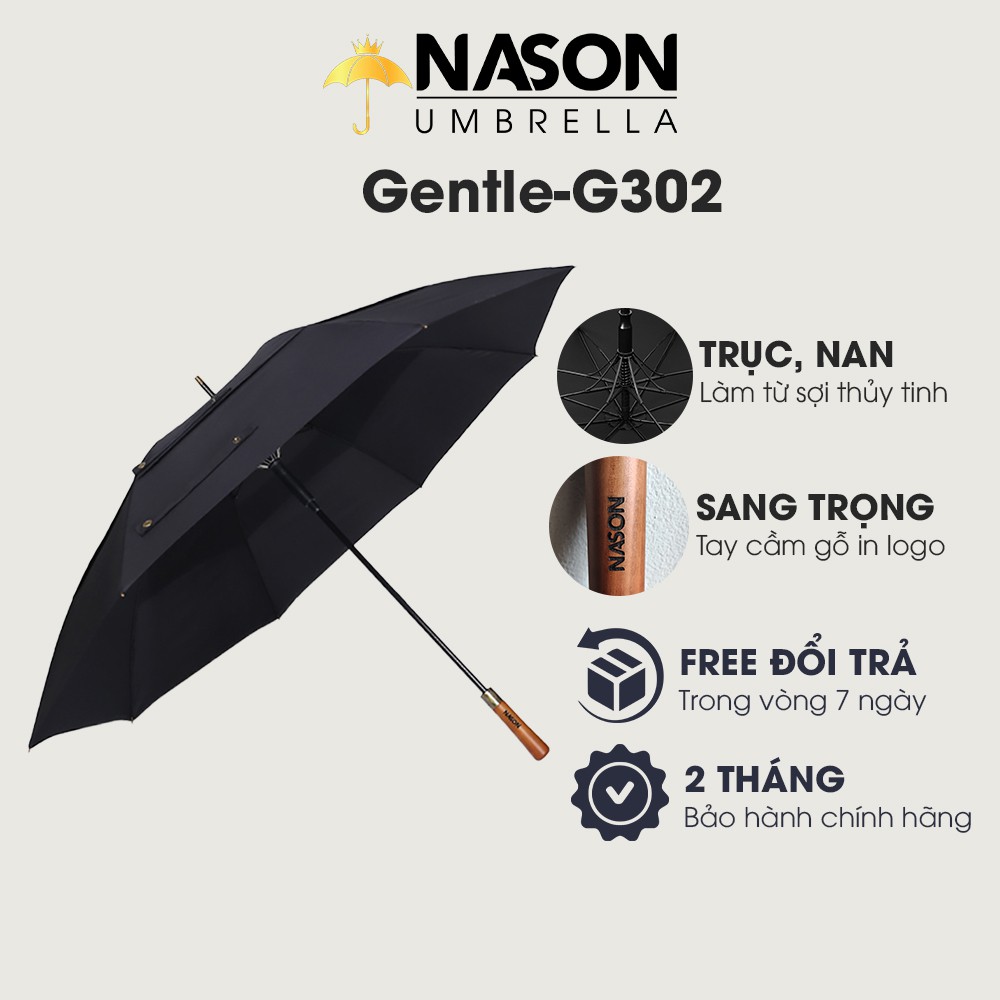 Dù Golf 2 tầng cao cấp Nason Umbrella Gentle-G302 Chống lật tán rộng 30inch siêu chống thấm nước, che nắng che mưa