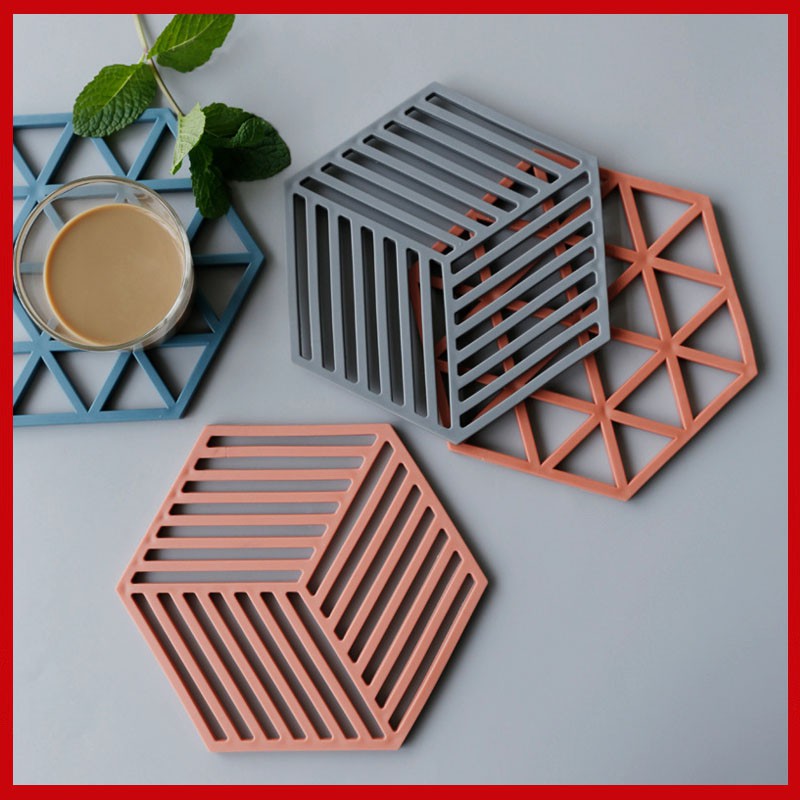 Miếng lót nồi, đế lót nồi bát đĩa cách nhiệt chất liệu silicon họa tiết hình học