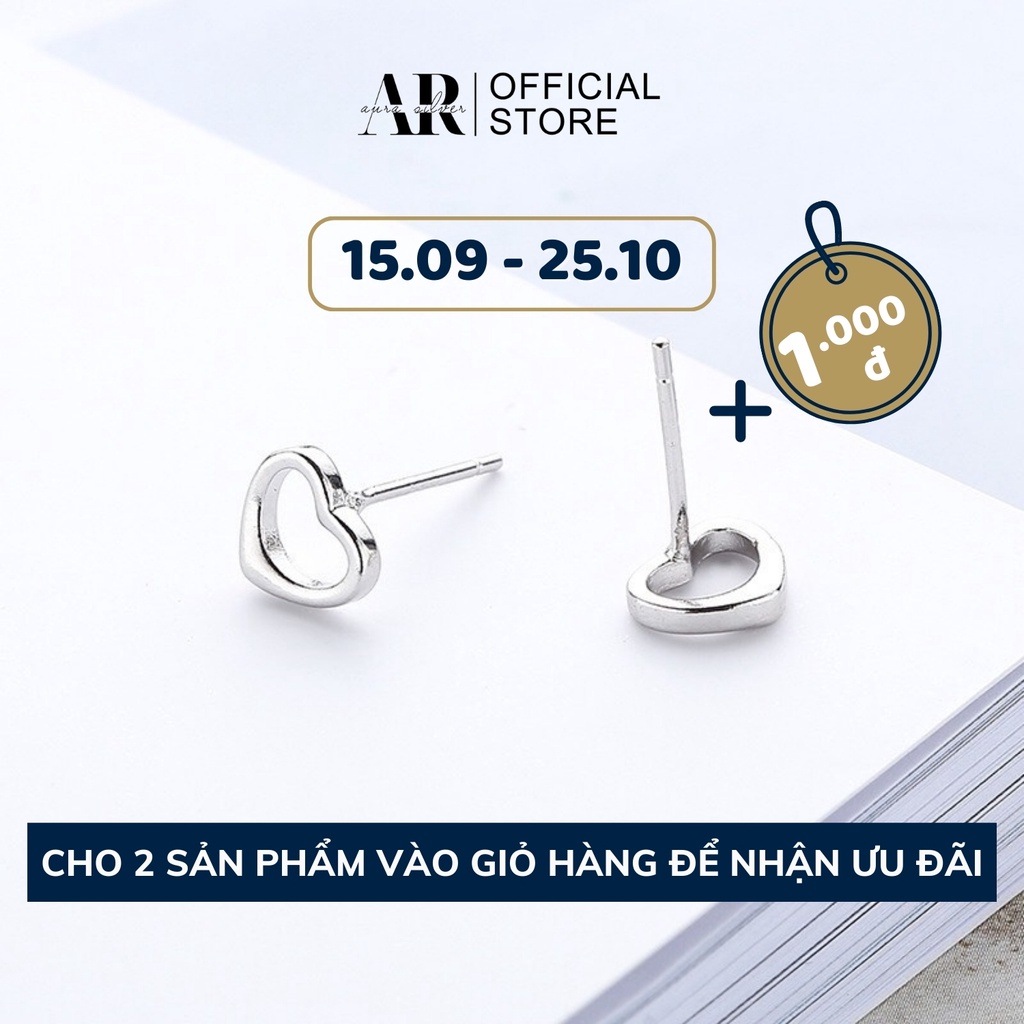 Bông tai AURA bạc nữ, Khuyên tai trái tim viền mảnh mini dễ thương-AURASILVER-KT22