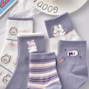 Tất cổ cao cute hình gấu màu tím xinh xắn, Vớ cổ cao đáng yêu hình chú thỏ trắng