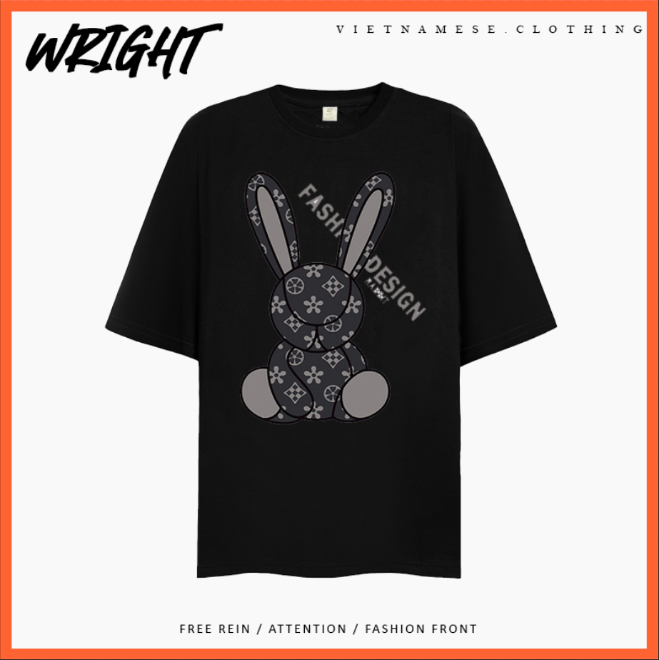 Áo Phông Unisex 100% Cotton Tay Lỡ Thỏ Đen Guc.Ci Us Uk Streetwear Form Rộng