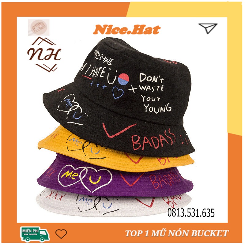 Mũ Bucket nam, nón bucket tròn nữ họa tiết Graffiti chất cotton  - ẢNH THẬT - Nón bucket tai bèo nam nữ cao cấp M02