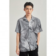 Áo Sơ Mi Ngắn Tay Nam Họa Tiết HIGHWAY MENSWEAR Shaded Palm Cuban Shirt- Ghi